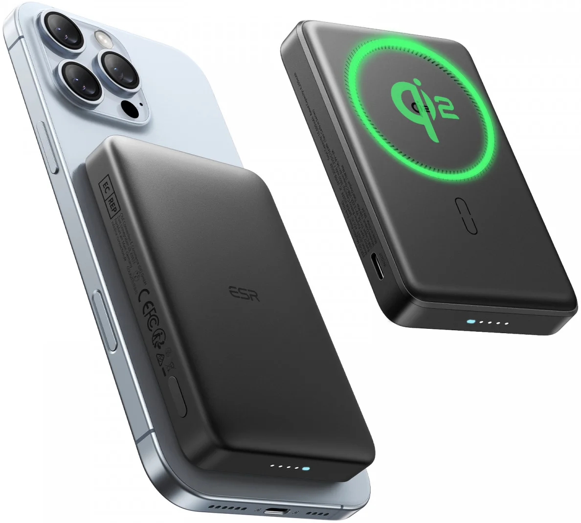 ESR MagSlim Qi2 MagSafe Powerbank 10.000 mAh met USB-C Poort Blauw afbeelding 2