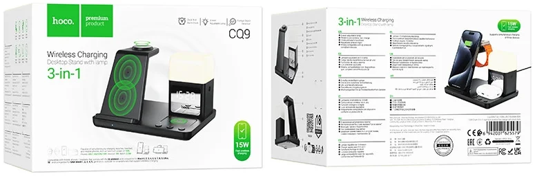 Hoco 3-in-1 Universele Draadloze Oplader 15W met Klok en Wekker Zwart afbeelding 5