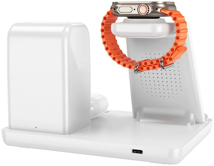 Hoco 3-in-1 Universele Draadloze Oplader 15W met Klok en Wekker Wit afbeelding 3