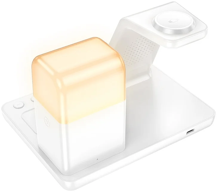 Hoco 3-in-1 Universele Draadloze Oplader 15W met Klok en Wekker Wit afbeelding 4