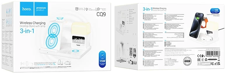 Hoco 3-in-1 Universele Draadloze Oplader 15W met Klok en Wekker Wit afbeelding 5