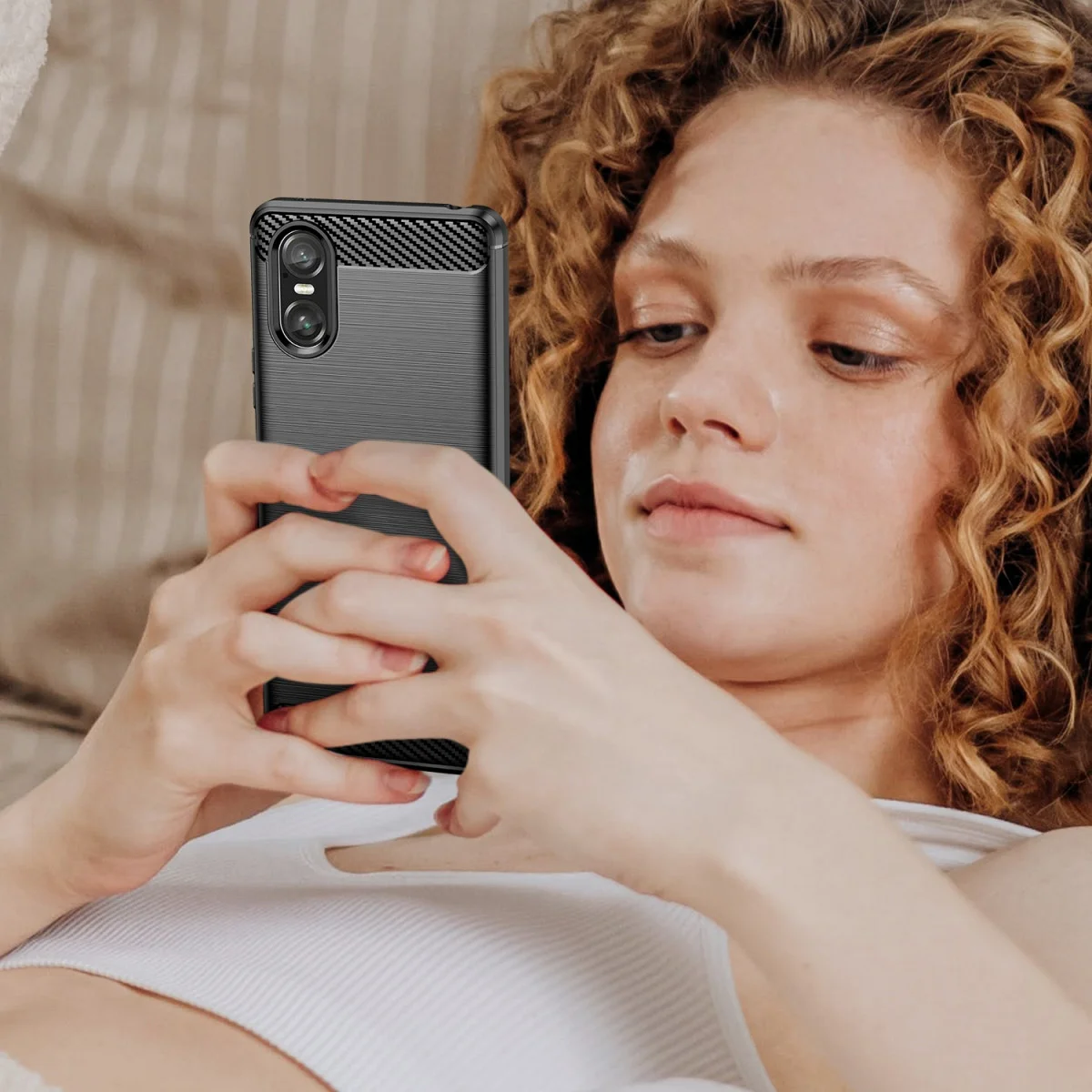 Sony Xperia 10 VI Hoesje Geborsteld TPU Flexibele Back Cover Zwart afbeelding 5