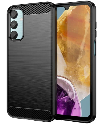 Samsung Galaxy M15 Hoesje Geborsteld TPU Flexibele Back Cover Zwart Hoesjes