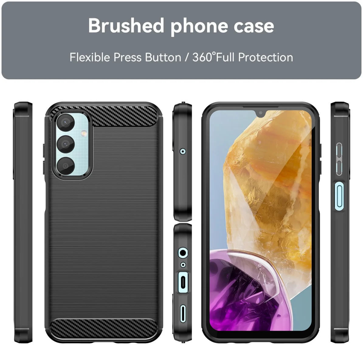 Samsung Galaxy M15 Hoesje Geborsteld TPU Flexibele Back Cover Zwart afbeelding 6