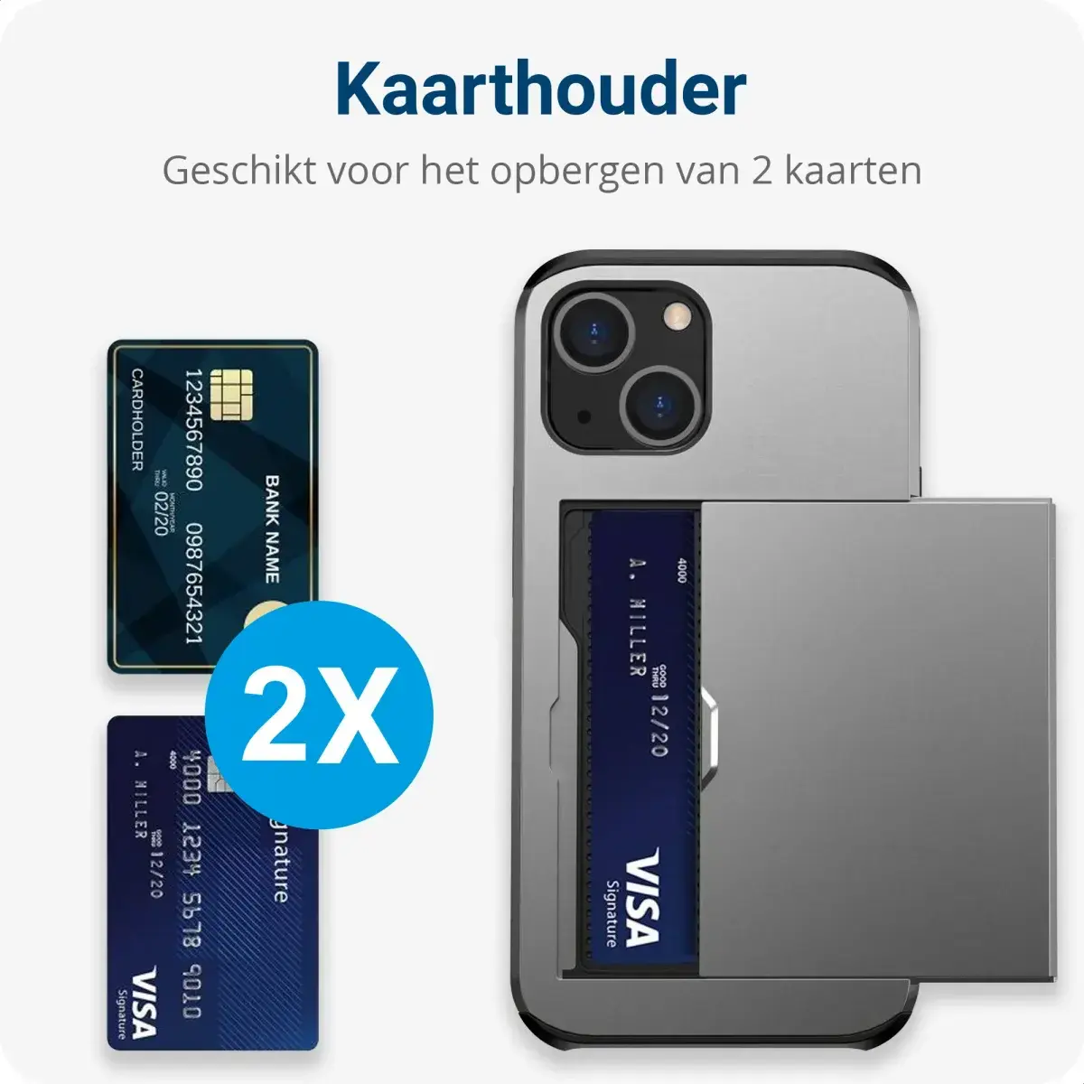 Apple iPhone 16e Hoesje met Slider Kaarthouder Back Cover Grijs afbeelding 3