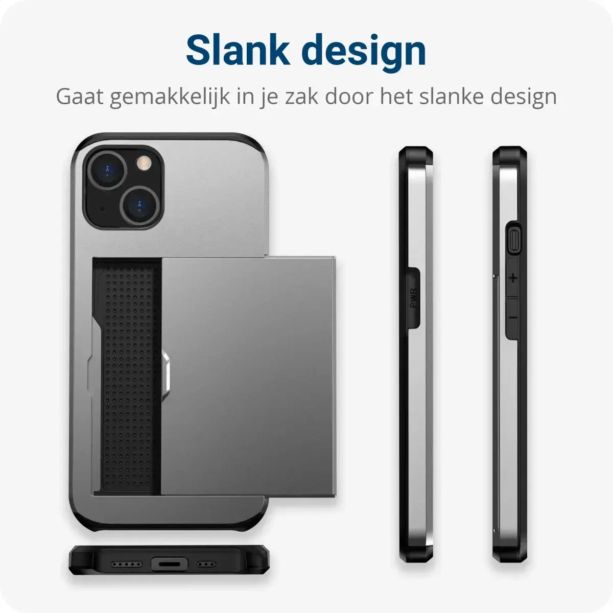 Apple iPhone 16e Hoesje met Slider Kaarthouder Back Cover Grijs afbeelding 5