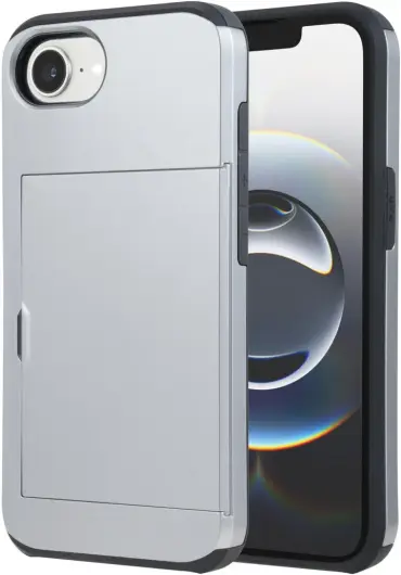 Apple iPhone 16e Hoesje met Slider Kaarthouder Back Cover Grijs afbeelding 2
