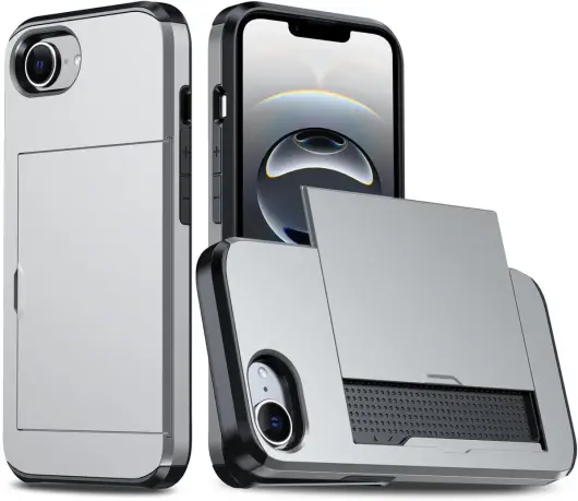 Apple iPhone 16e Hoesje met Slider Kaarthouder Back Cover Grijs afbeelding 1