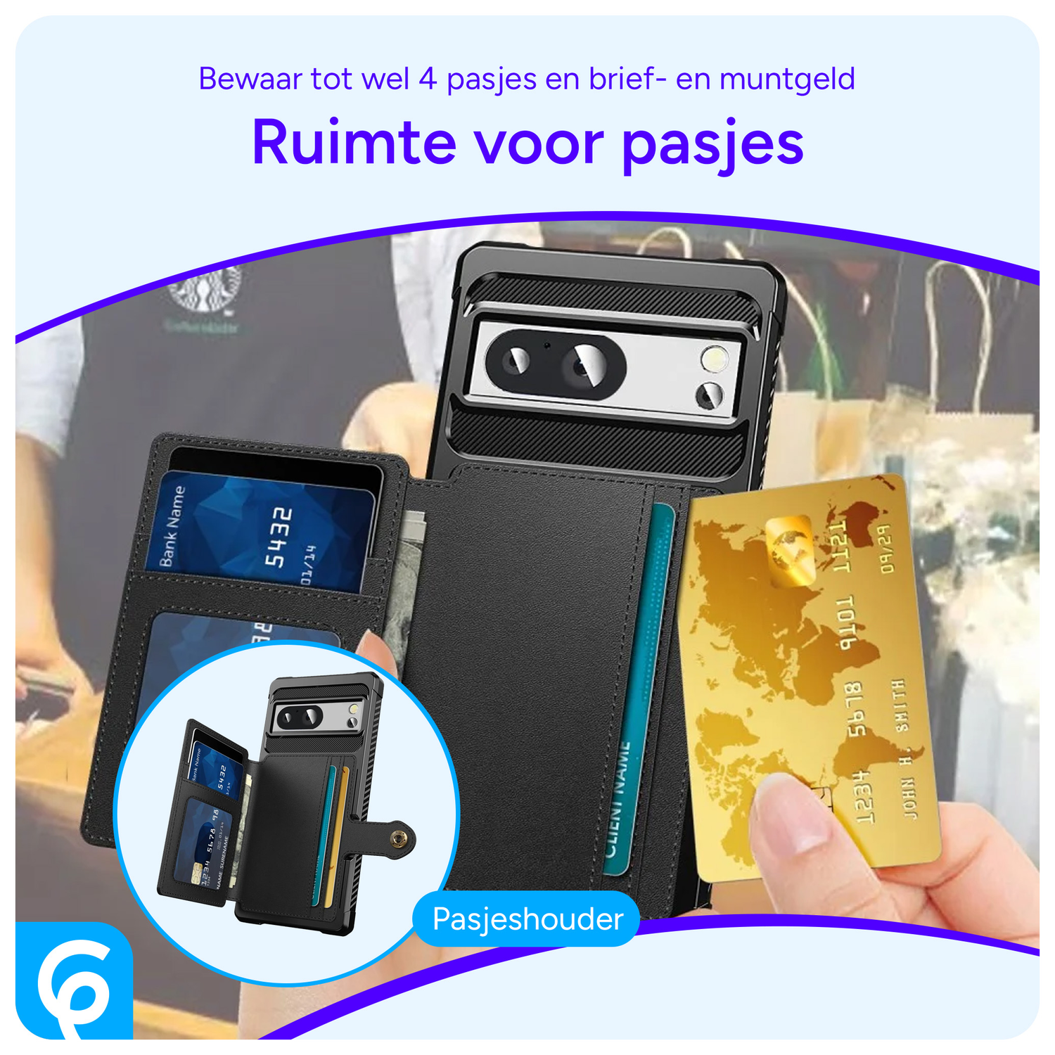 Google Pixel 8a 3 in 1 Back Cover Portemonnee Hoesje Zwart afbeelding 4