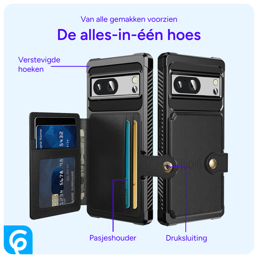 Google Pixel 8a 3 in 1 Back Cover Portemonnee Hoesje Zwart afbeelding 5