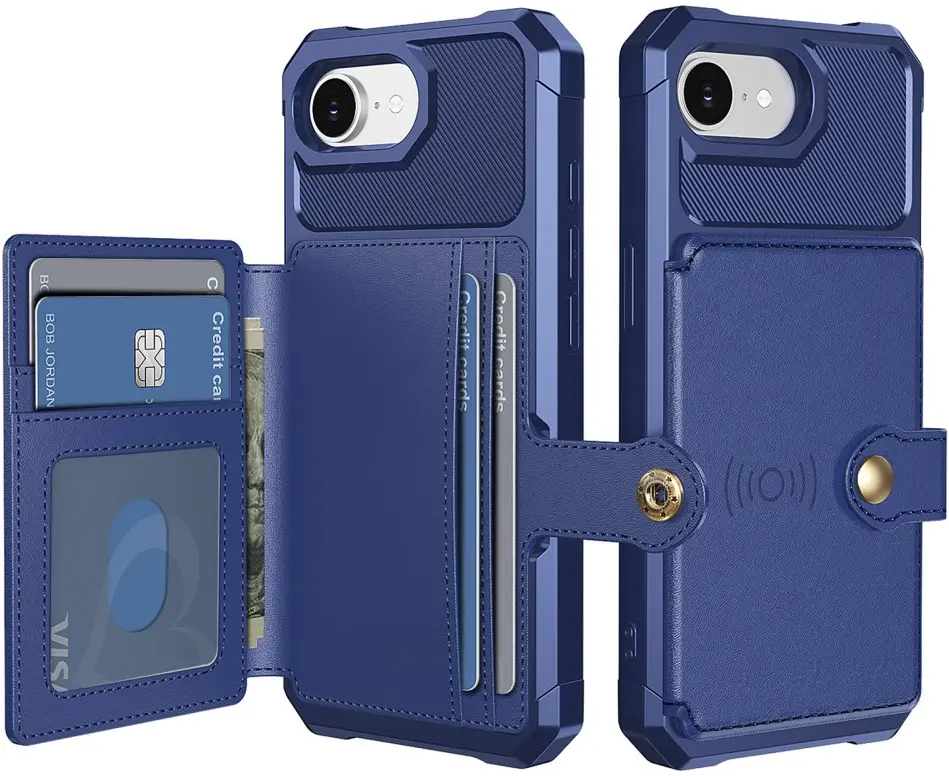 Apple iPhone 16e 3 in 1 Back Cover Portemonnee Hoesje Blauw afbeelding 1