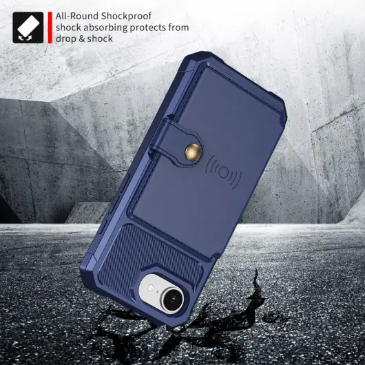 Apple iPhone 16e 3 in 1 Back Cover Portemonnee Hoesje Blauw afbeelding 4