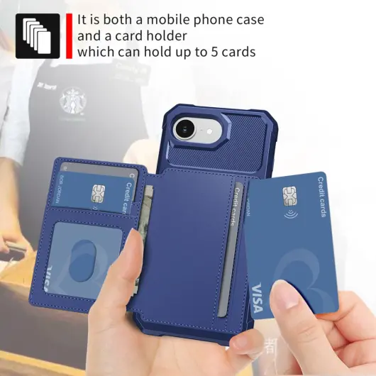 Apple iPhone 16e 3 in 1 Back Cover Portemonnee Hoesje Blauw afbeelding 5