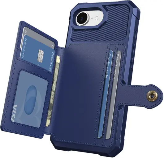 Apple iPhone 16e 3 in 1 Back Cover Portemonnee Hoesje Blauw afbeelding 7