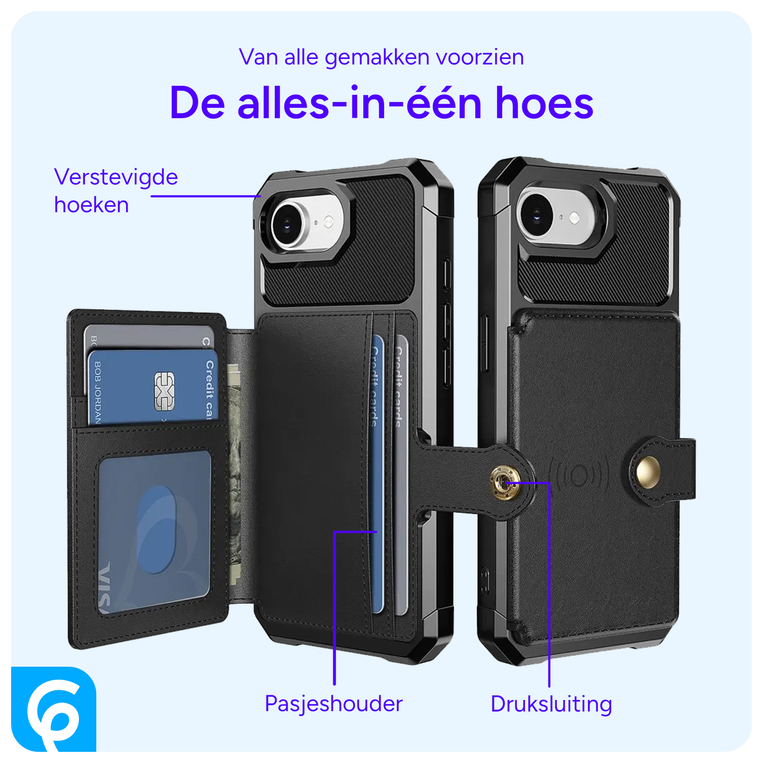 Apple iPhone 16e 3 in 1 Back Cover Portemonnee Hoesje Zwart afbeelding 3