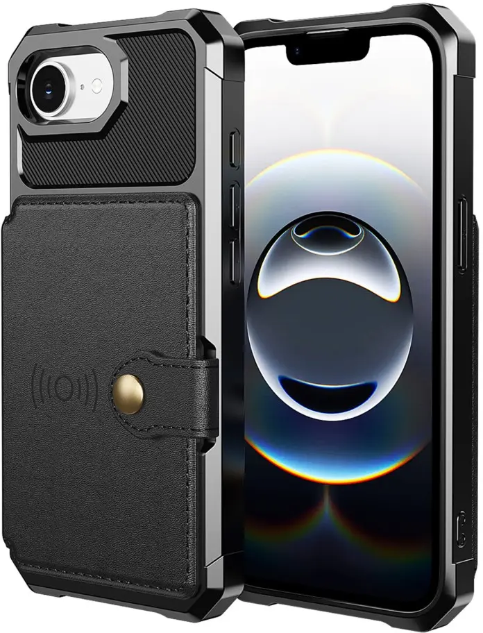 Apple iPhone 16e 3 in 1 Back Cover Portemonnee Hoesje Zwart afbeelding 2