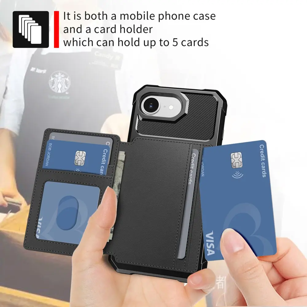 Apple iPhone 16e 3 in 1 Back Cover Portemonnee Hoesje Zwart afbeelding 5