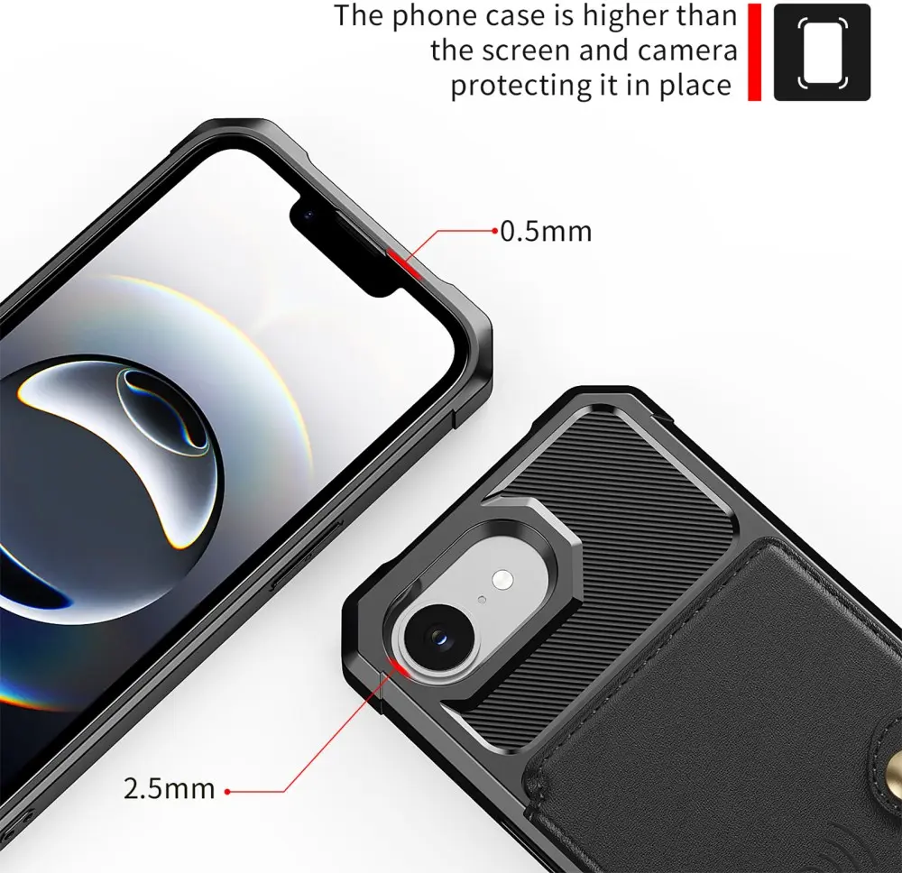 Apple iPhone 16e 3 in 1 Back Cover Portemonnee Hoesje Zwart afbeelding 6