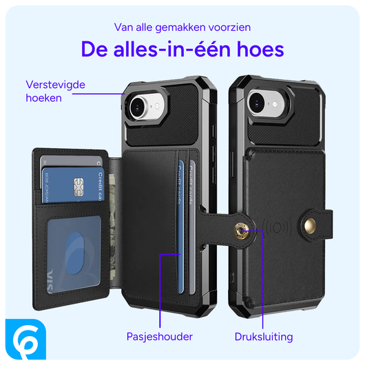 Apple iPhone 16e 3 in 1 Back Cover Portemonnee Hoesje Zwart afbeelding 3