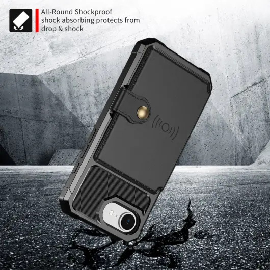 Apple iPhone 16e 3 in 1 Back Cover Portemonnee Hoesje Zwart afbeelding 4