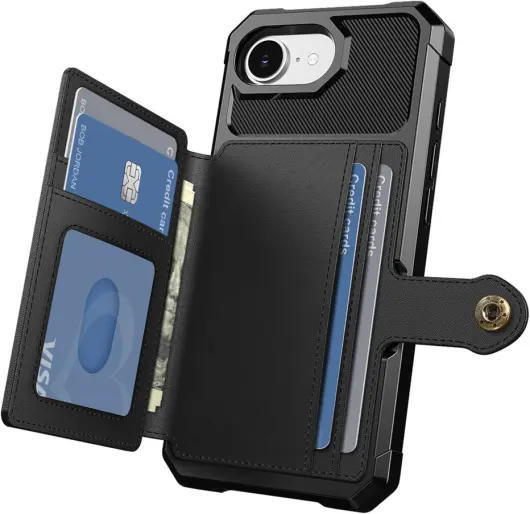 Apple iPhone 16e 3 in 1 Back Cover Portemonnee Hoesje Zwart afbeelding 7