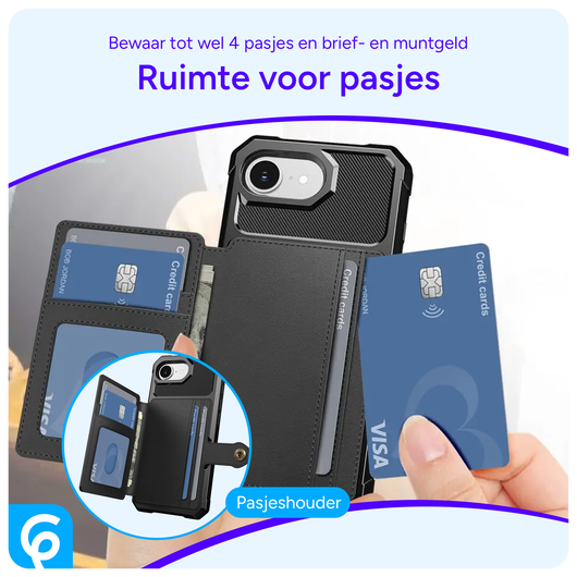 Apple iPhone 16e 3 in 1 Back Cover Portemonnee Hoesje Zwart afbeelding 2
