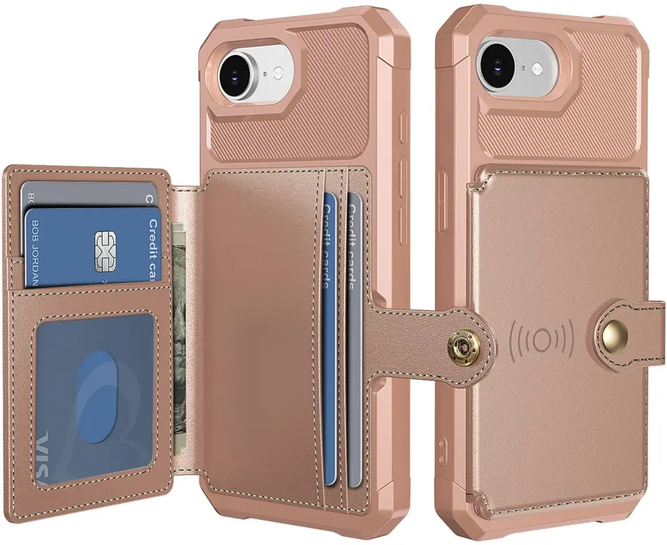 Apple iPhone 16e 3 in 1 Back Cover Portemonnee Hoesje Roze afbeelding 1