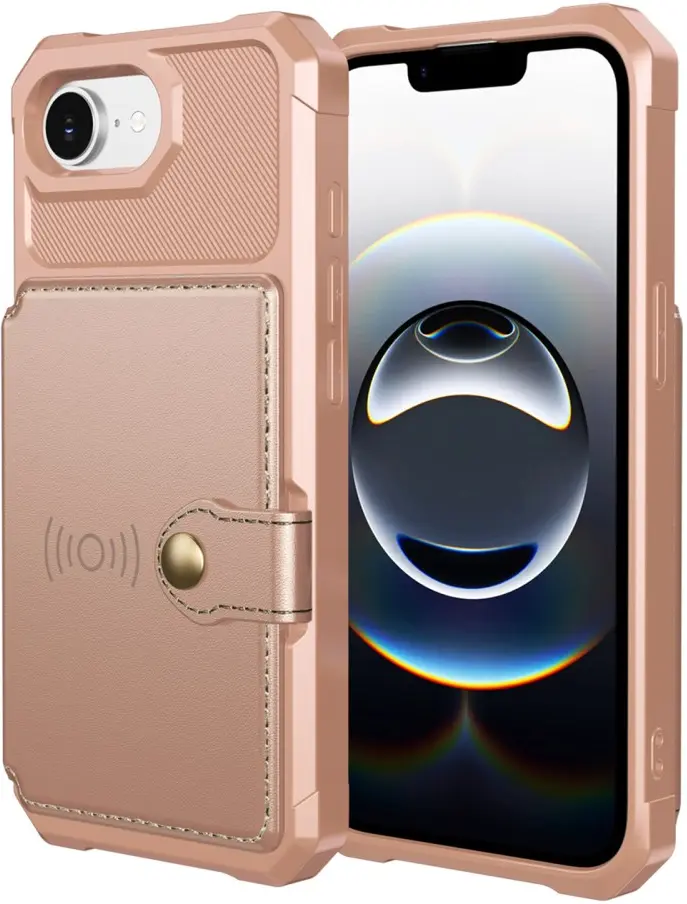 Apple iPhone 16e 3 in 1 Back Cover Portemonnee Hoesje Roze afbeelding 2