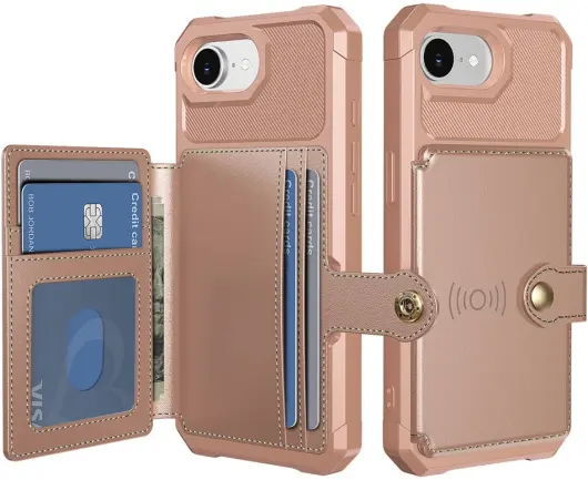 Apple iPhone 16e 3 in 1 Back Cover Portemonnee Hoesje Roze afbeelding 1