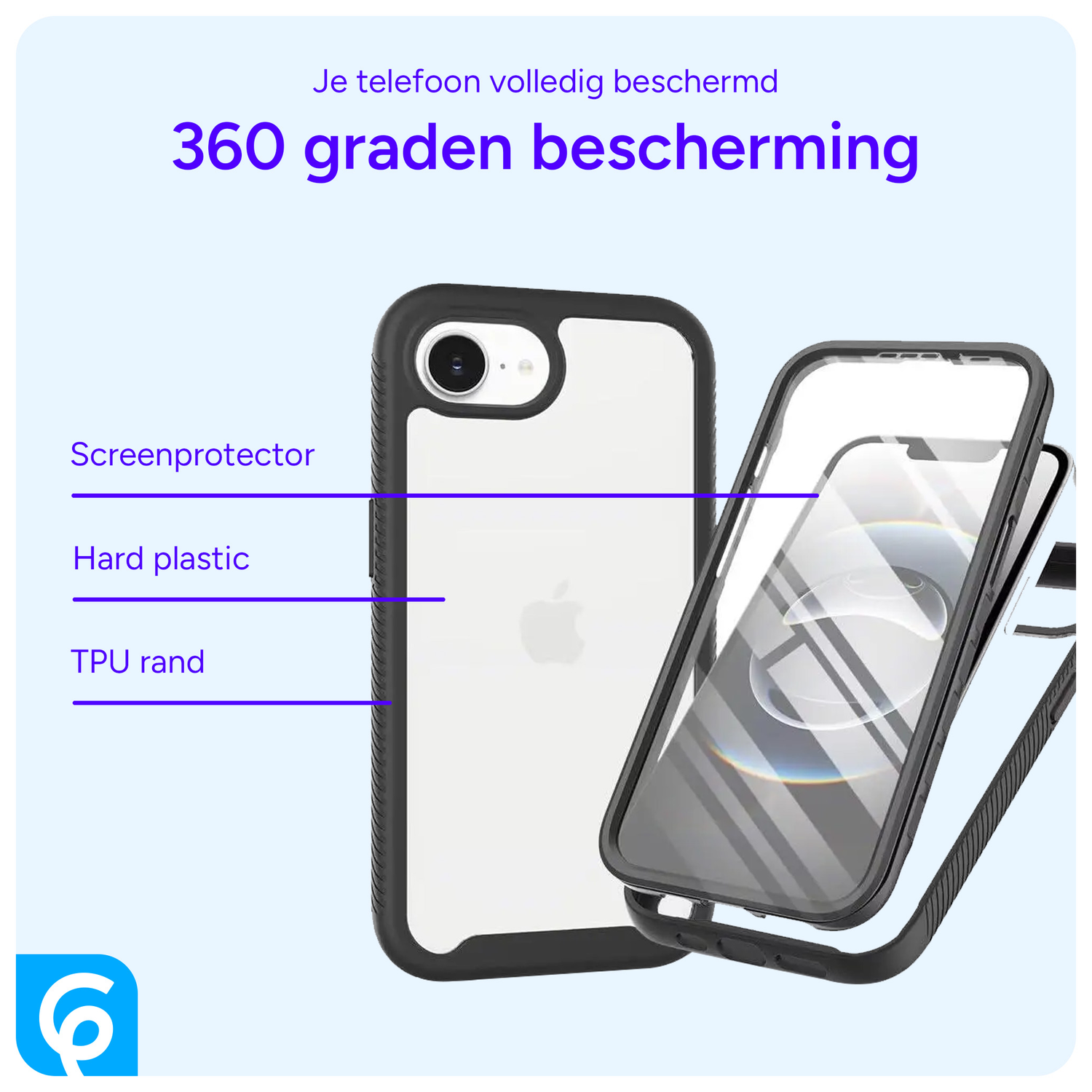 Apple iPhone 16e Hoesje Full Protect 360° Cover Hybride Zwart afbeelding 4
