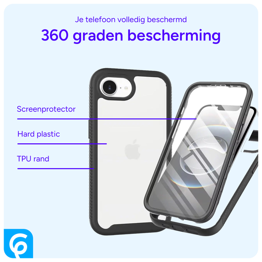 Apple iPhone 16e Hoesje Full Protect 360° Cover Hybride Zwart afbeelding 4