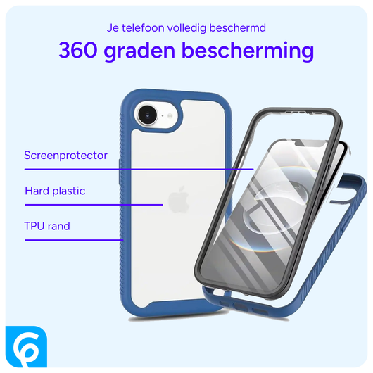 Apple iPhone 16e Hoesje Full Protect 360° Cover Hybride Blauw afbeelding 2