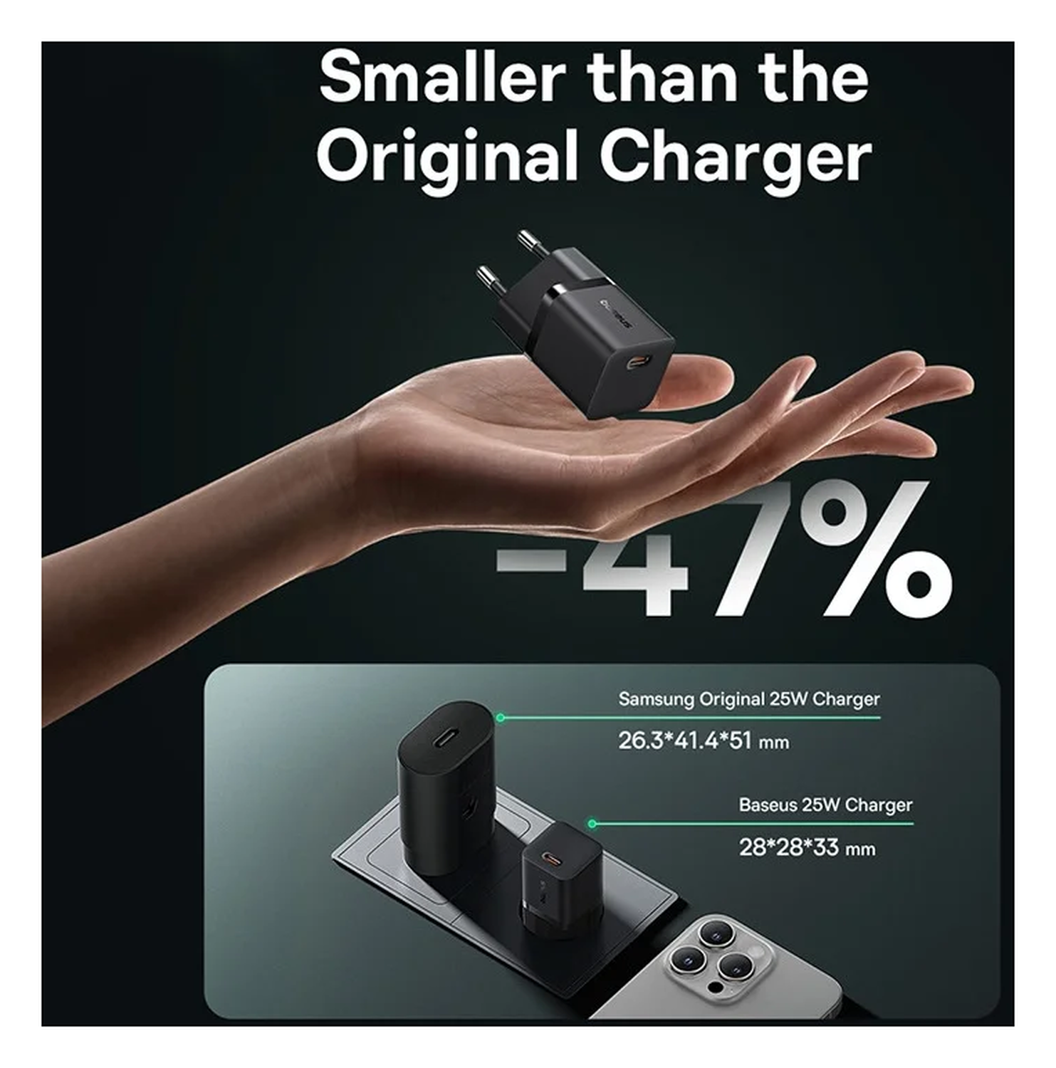 Baseus GaN5 25W Compacte Fast Charger Mini met USB-C naar USB-C Kabel 1M Zwart afbeelding 5