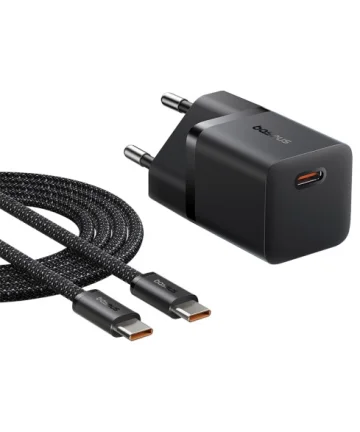 Baseus GaN5 25W Compacte Fast Charger Mini met USB-C naar USB-C Kabel 1M Zwart Opladers