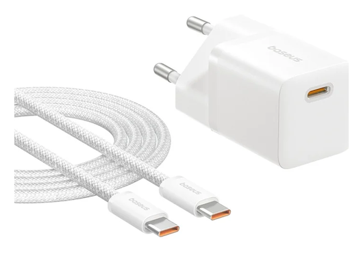 Baseus GaN5 25W Compacte Fast Charger Mini met USB-C naar USB-C Kabel 1M Wit afbeelding 1