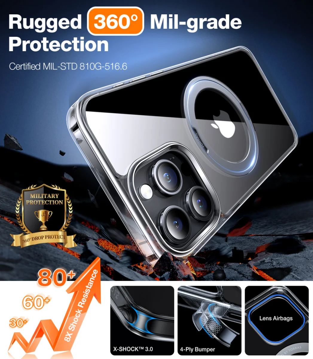 TORRAS UPro Ostand Pro MagSafe iPhone 15 Pro Hoesje Ring Stand Transparant afbeelding 3