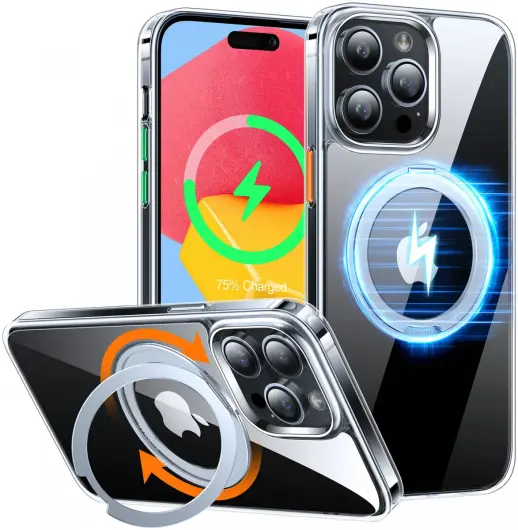 TORRAS UPro Ostand Pro MagSafe iPhone 15 Pro Hoesje Ring Stand Transparant afbeelding 2