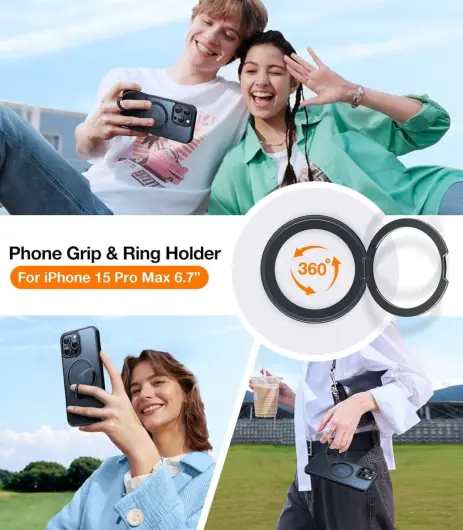 TORRAS UPro Ostand Pro MagSafe iPhone 15 Pro Max Hoesje Ring Stand Zwart afbeelding 8