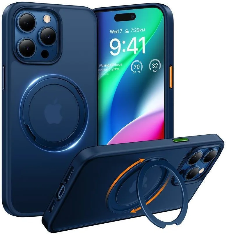TORRAS UPro Ostand Pro MagSafe iPhone 15 Pro Max Hoesje Ring Stand Blauw afbeelding 1