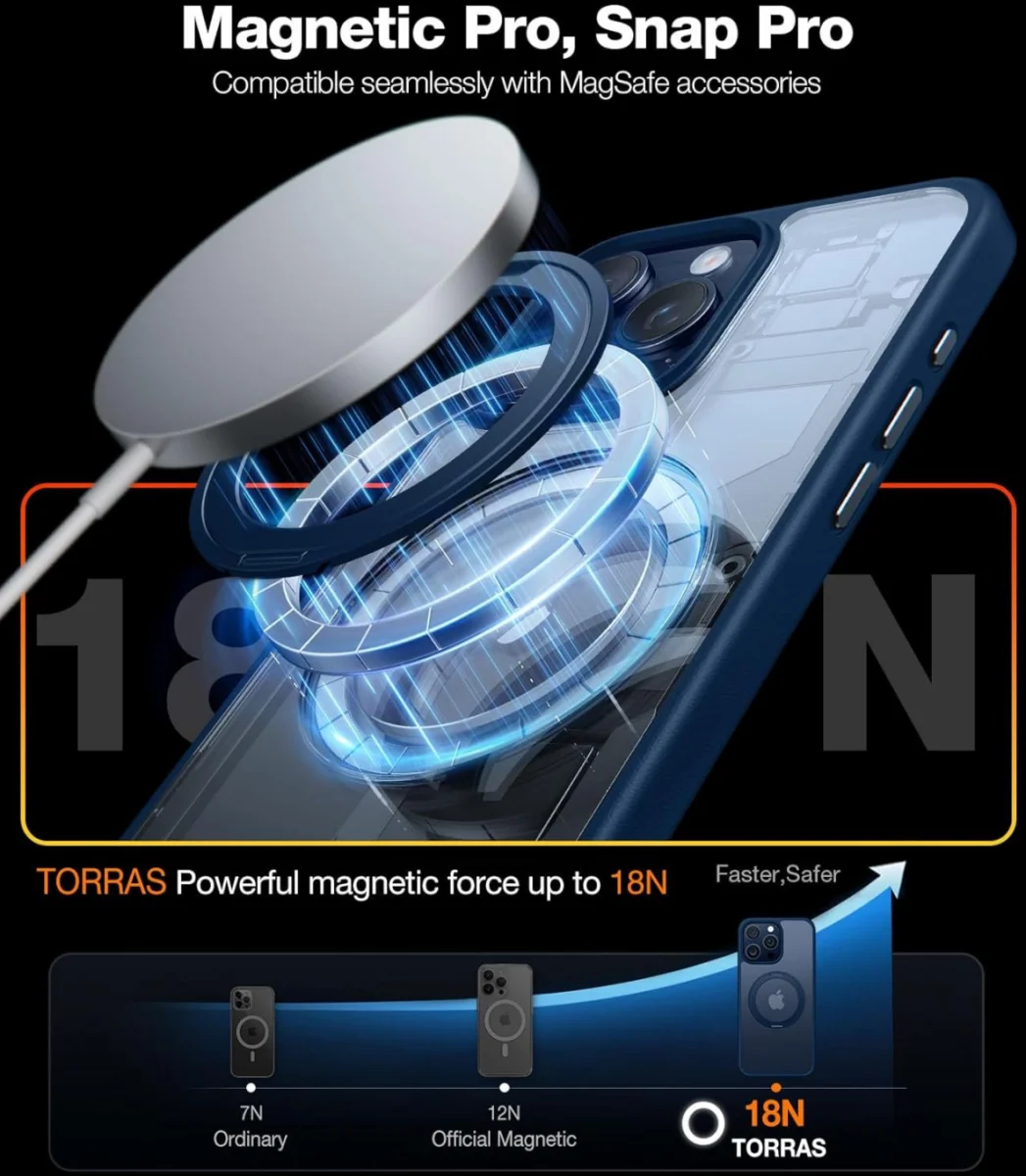 TORRAS UPro Ostand Pro MagSafe iPhone 15 Pro Max Hoesje Ring Stand Blauw afbeelding 6