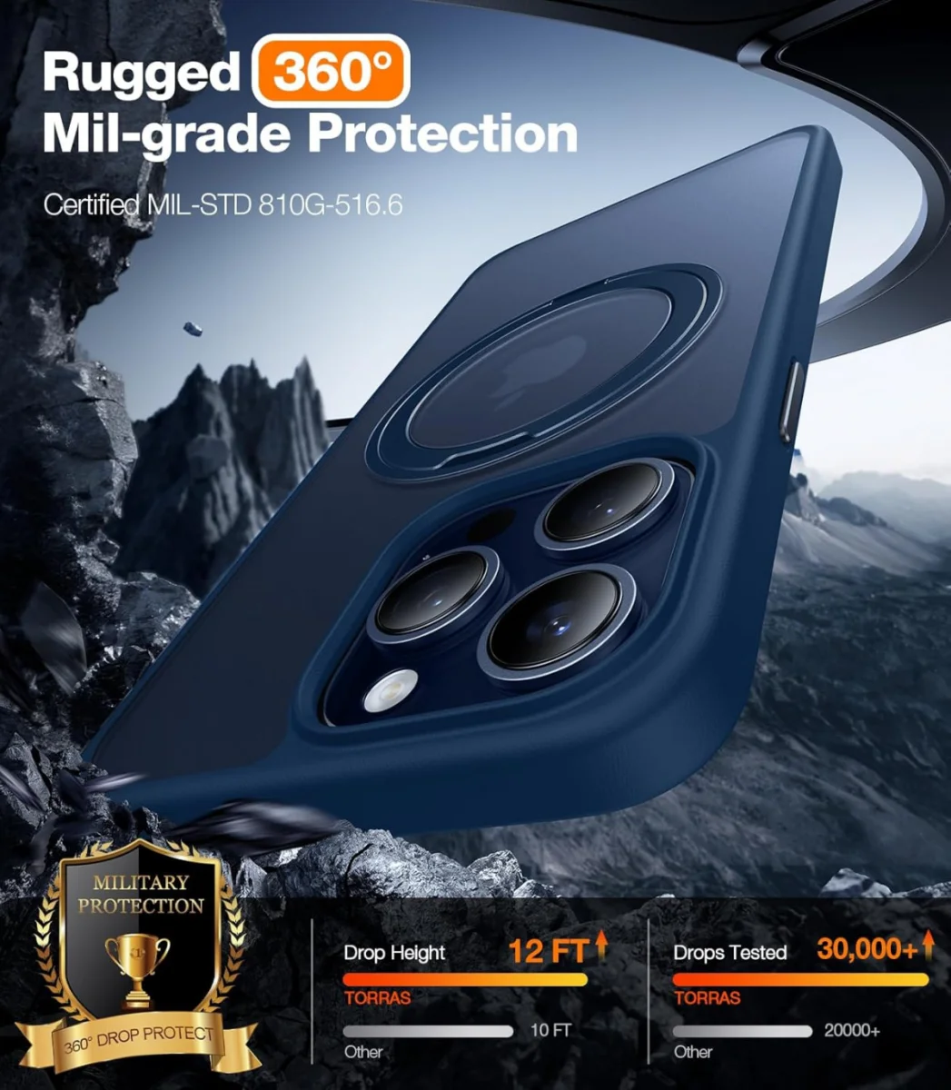 TORRAS UPro Ostand Pro MagSafe iPhone 15 Pro Max Hoesje Ring Stand Blauw afbeelding 3