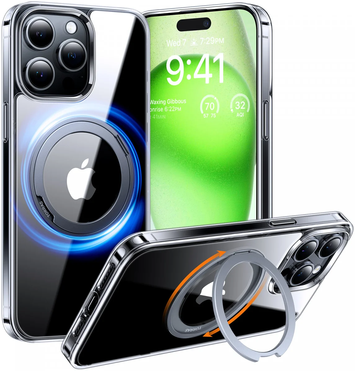 TORRAS UPro Ostand Pro MagSafe iPhone 15 Pro Max Hoesje Ring Stand Transparant afbeelding 1