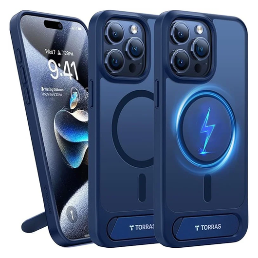 TORRAS UPro Pstand MagSafe iPhone 15 Pro Hoesje Kickstand Blauw afbeelding 10