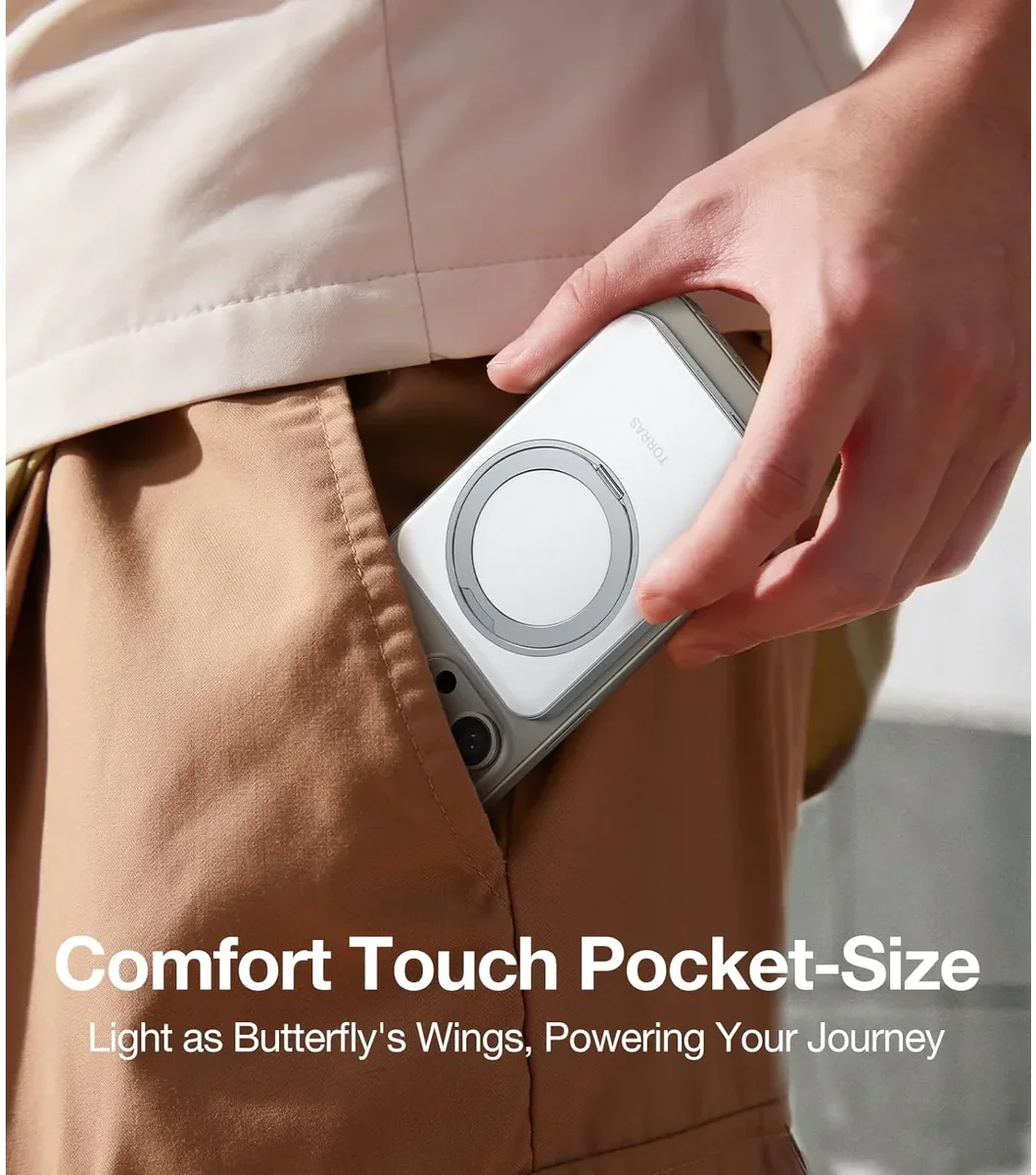 TORRAS Magnetische MagSafe Powerbank 5.000 mAh met 360° Standaard 15W Wit afbeelding 6