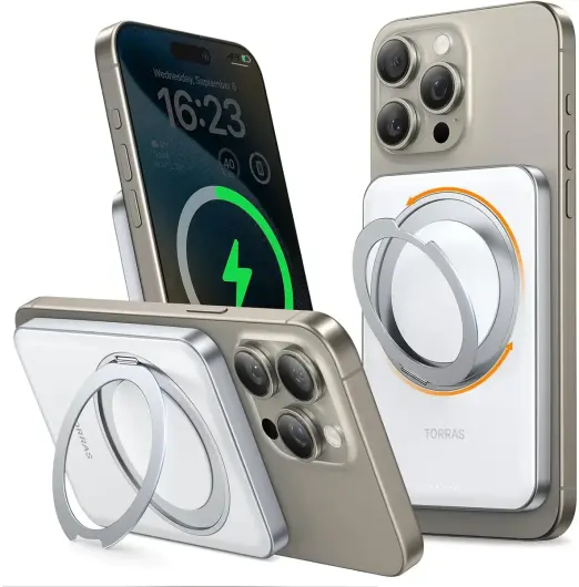 TORRAS Magnetische MagSafe Powerbank 5.000 mAh met 360° Standaard 15W Wit afbeelding 1