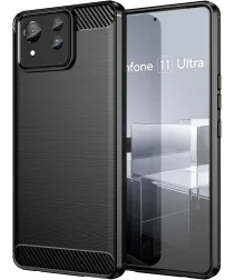 Asus Zenfone 11 Ultra Hoesje Geborsteld TPU Flexibele Back Cover Zwart
