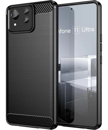 Asus Zenfone 11 Ultra Hoesje Geborsteld TPU Flexibele Back Cover Zwart Hoesjes