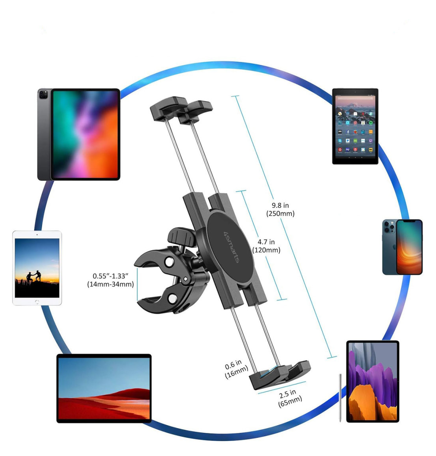 4smarts ErgoFix H24 Universele iPad/Tablet Houder Stuurmontage 360° Draaibaar afbeelding 3