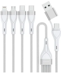 4smarts 4-in-2 15W USB/USB-C naar 2x USB-C/Lightning/Micro USB Kabel 1.2M Wit