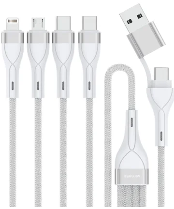 4smarts 4-in-2 15W USB/USB-C naar 2x USB-C/Lightning/Micro USB Kabel 1.2M Wit Kabels